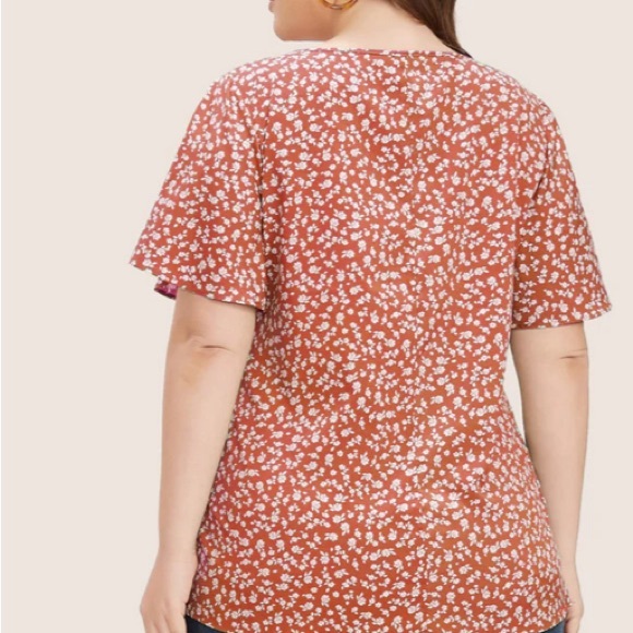 Bloom Chic Ditsy Floral Ruffle Sleeve Button Detail Blouse in orange. - Picture 5 of 9